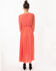 Long sleeves Pleated Maxi Dress (Rose)