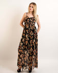 Floral print Chiffon Pleated Bust & Sweetheart Neckline Maxi Dress