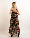 Floral print Chiffon Pleated Bust & Sweetheart Neckline Maxi Dress