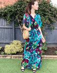 Lady Blue Print Print Chiffon Wrap Maxi Dress