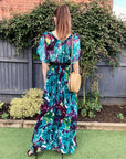 Lady Blue Print Print Chiffon Wrap Maxi Dress