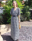 Lady Grey Leopard Print Chiffon Wrap Maxi Dress