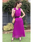 Chiffon pleated full length wedding maxi dress (Light Purple)