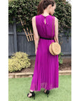 Chiffon pleated full length wedding maxi dress (Light Purple)