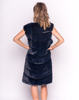 Plus Size Faux Fur Long Gilet in Navy Blue