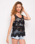 Black Floral PatternCrochet Vest Top (KN209)