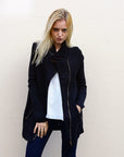 Black faux leather contrast fine knit jacket