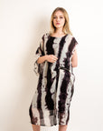 black and cream contrast Print oversized tunic dress