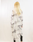Feather and Leaves Printed Maxi Shirt Dress (BLACK)