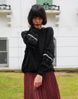 Multi floral and pleated chiffon embellished sleeves jumper