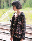 Black pink Color Tweed Effect Knitted short Cardigan Jacket