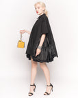 Oversized Short Sleeve Shirt with Frill Detail on Sides in Black