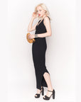 Sleeveless Ribbed Knit Bodycon Dress with Side Split in Black