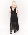 Deep V Neck Sleeveless Maxi Dress with Ruffles in Black Spot