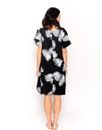 multi leaves print black white contrast cotton shift dress