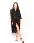 Feather look and star pattern shirt dress