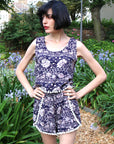 Floral print tassel vest and shorts suits co-ords (BLUE)