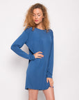 Plain color Cotton blend T-shirt Dress (Blue)