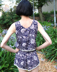 Floral print tassel vest and shorts suits co-ords (BLUE)