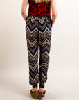 Aztec print elasticated waist Cotton Trousers (BLUE)