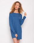 Plain color Cotton blend T-shirt Dress (Blue)
