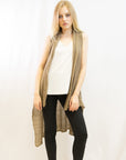 Sleeveless Wool Knitted long Cardigan (Brown)