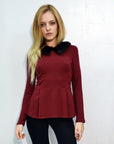 Faux Fur Collar Top (Burgundy)