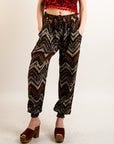 Aztec print elasticated waist Cotton Trousers (WINE)