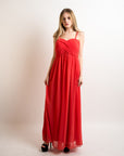 Pleated Bust & Sweetheart Neckline Maxi Dress (CORAL)