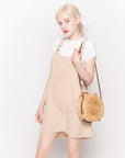 Linen Mini Pinafore Dress in Light Beige