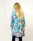 Multi Color Floral Print 3/4 Long Sleeves Cotton Dress (GREEN)