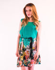 Floral Print Chiffon Dress (Green)