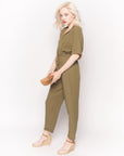Cotton Short Sleeve Jumpsuits in Green