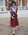 Multi color print brushed mohair knitted jumper (Orange)