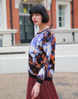 Multi color print brushed mohair knitted jumper (Orange)