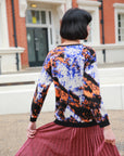 Multi color print brushed mohair knitted jumper (Orange)