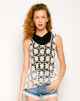 Floral Pattern Red Crochet Vest Top