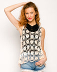 Floral Pattern Red Crochet Vest Top