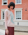 Floral pattern pearl embellished jumper