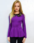 Faux Fur Collar Top (Purple)