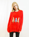 Christmas Trees patch embroidered fluffy jumper(RED)