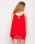 Gold Double Row Chain Necklace Chiffon Top (RED)