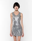 Plain color sequin V neck dress (Sliver)