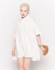 Oversized Short Sleeve Shirt with Frill Detail on Sides in White