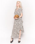 Ruffled Wrap Midi Dress in White and Black Sweetheart Print