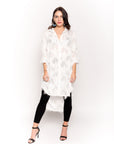 Feather look and star pattern shirt dress