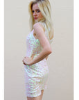 Plain color sequin V neck dress (White)
