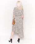 Ruffled Wrap Midi Dress in White and Black Sweetheart Print