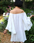Pearl embellished frill oversized sleeves summer dress
