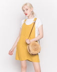 Linen Mini Pinafore Dress in Mustard Yellow